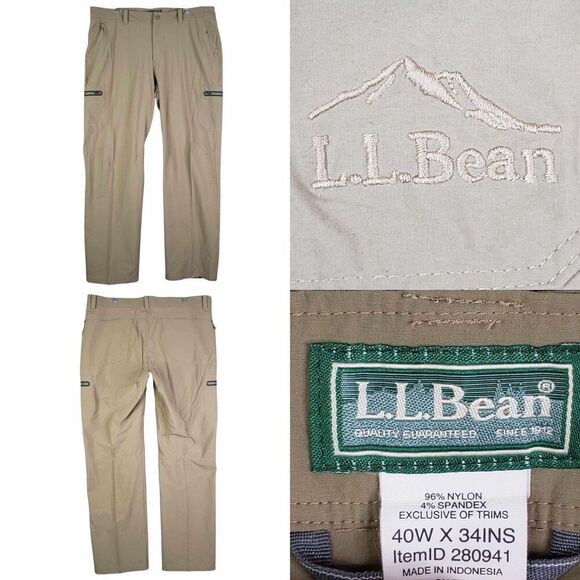 LL Bean Cargo Pants Men's Size 40x34 Tan Brown Straight Leg Nylon - Picture 1 of 9